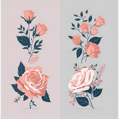 Flower set of beautiful roses, leaves, floral bouquets, flower compositions. Natural collection. Natural flower elements. Designs for stickers, labels, banners and more. Generative AI