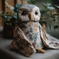 Cloth handmade toy, cute owl generative ai