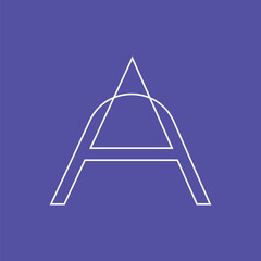 Letter A conceptual text design logo template design. Simple letter mark Vector illustration. White color outline on blue background. Rounded line shape logo template.