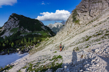 Fototapeta na wymiar Views of Slemenova mountain trail from Vrsic in Slovenia