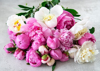 Bunch of fresh peony flowers