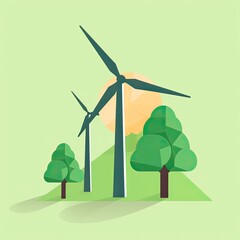 Wind turbine illustration logo template. Clean energy icon created using generative AI tools