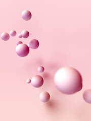 Minimal bubbles pink color background with copy space. 3D sphere shape modern design. Creative 3D bubble trendy template.