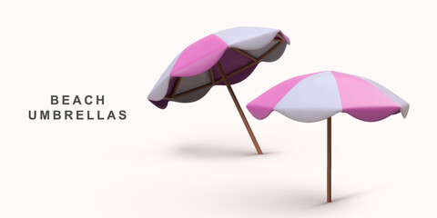 3d realistic banner in style with two umbrellas. Vector illustration. © Yurchik