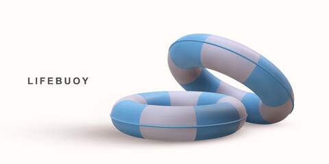 3D realistic blue lifebuoy. Vector illustration.