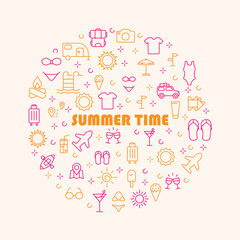 Summer Icons Circle Shape Background Vector Design.