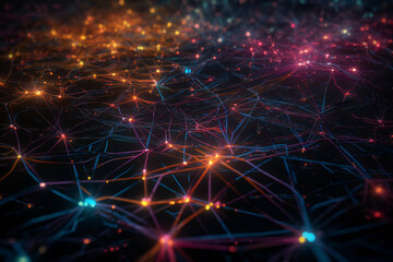 Fototapeta na wymiar Advanced AI network for efficient artificial intelligence technology: interconnected pathways, a neural network, and neon colors for powerful machine learning