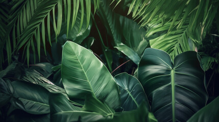 Fototapeta na wymiar Tropical plant background with green leaves