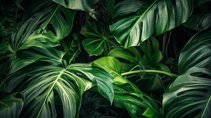 Naklejka na ściany i meble Tropical plant background with green leaves