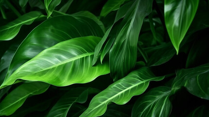 Tropical plant background with green leaves