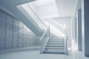 3D rendering of white stairs from a perspective. Generative AI