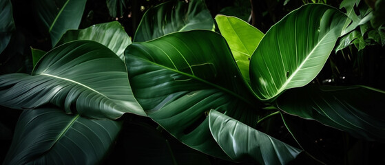 Naklejka na ściany i meble Tropical plant background with green leaves