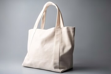 Eco Friendly White Colour Fashion Canvas Tote Bag on White Wall Background. Generative Ai. Mockup Template.