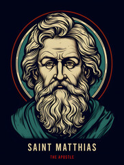 Saint Matthias Apostle of Jesus Christ Colored Illustration. Generative Ai.