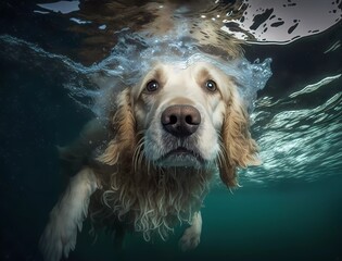 dog swims in ocean