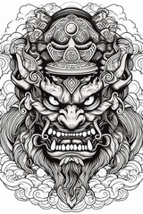 Fototapeta na wymiar coloring pages for adults evil japanese oni vector in t , Generative AI