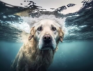 dog swims in ocean