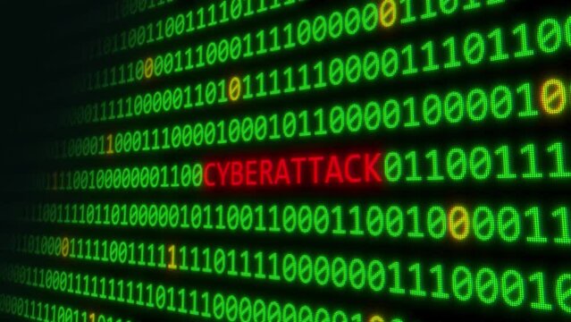 Animated Cyberattack With Green Binary Code. Cyber Security Concepts

