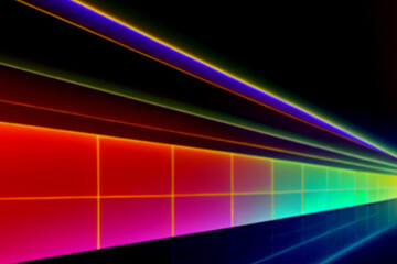 Neon lights retro cyberpunk lasers and light overlays isolated on black background