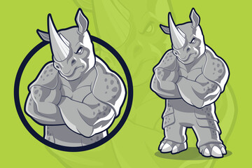 Heavy and Muscular Rhino Mascot Design