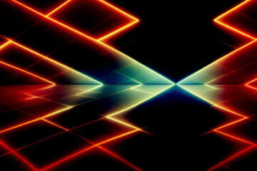 Neon lights retro cyberpunk lasers and light overlays isolated on black background