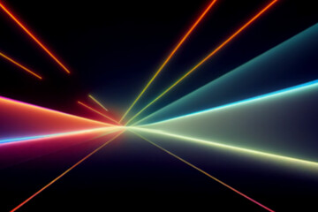 Neon lights retro cyberpunk lasers and light overlays isolated on black background