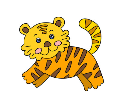 Tiger character Vector color doodle illustration isolated on white background