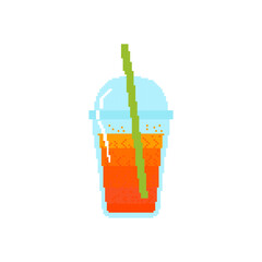 Refreshing drinks and cocktails in pixel style. White background.