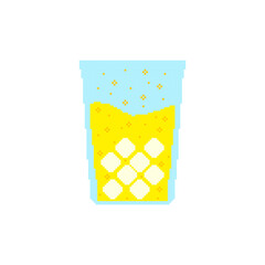 Refreshing drinks and cocktails with ice in pixel style. White background.