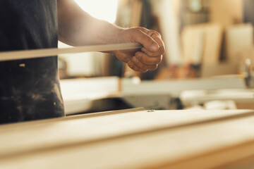 Focused detail, blurred carpenter's workshop