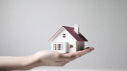 Fototapeta na wymiar photo hand presenting model house for home loan campaign