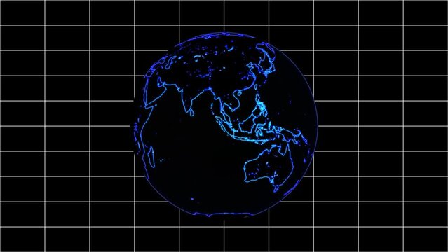 Video animation  .Glowing rotating on 360 degree globe with grid background