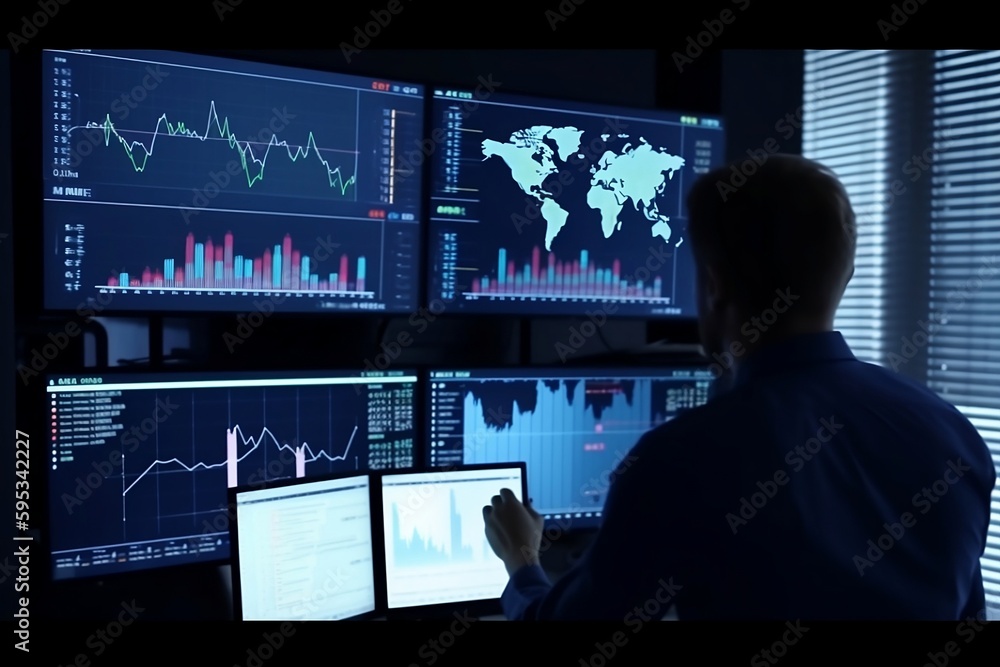 Poster businessman working in office. analyzing financial. business development. analyze statistical data. 