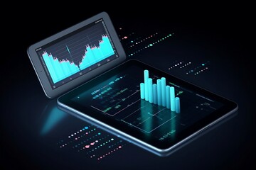 Business Analysis. Online marketing. financial report chart. data analysis. data statistics. tablet with data chart. chart pattern. 3D illustrations. Generative AI
