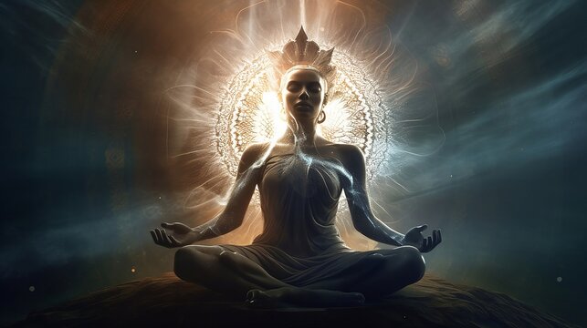 Spiritual awakening and meditation for enlightenment in the Lotus Position 