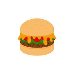 Memorial Day barbecue party greeting card. American summer bbq food. Burger with meat on an isolated white background. Vector illustration.