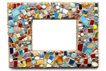 Fototapeta premium Colorful Mosaic Frame With Glass Pieces. Blank Frame, Png.. Generative AI