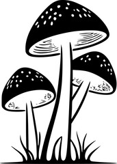 Mushrooms - Black and White Isolated Icon - Vector illustration