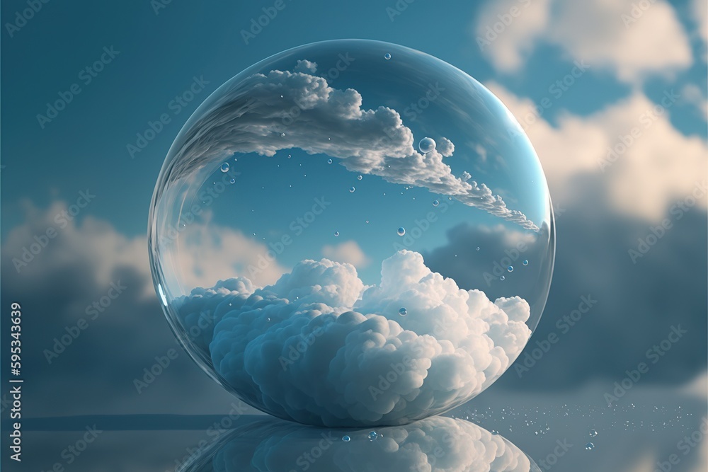 Poster beautiful modern abstract artwork of the sky captured in the transparent sphere bubble that reflect 