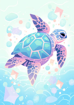 Cute little sea turtle. Generative AI watercolor illustration for kids