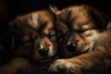 Fototapeta na wymiar Two cute sleeping pappies. Generative AI photorealistic illustration