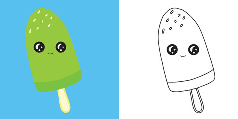 Coloring page apple ice cream. Coloring book for children. Educational children game, ice cream drawing kids activity, printable sheet. Colouring Ice cream the yummy summer snacks