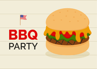 Memorial Day barbecue party greeting card. American summer bbq food. Vector illustration.