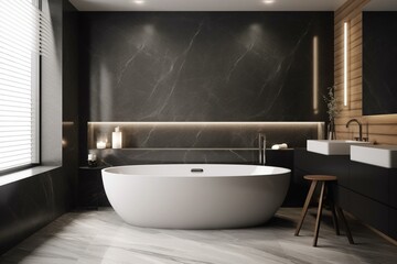 Fototapeta na wymiar Contemporary bathroom with bathtub - rendered in 3D. Generative AI
