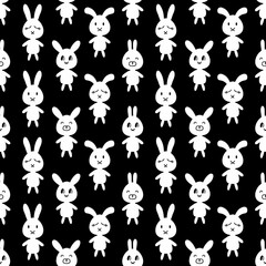 Fototapeta premium Hand drawn seamless pattern with white bunnies. Perfect retro print for tee, textile and fabric. Simple illustration for decor and design.