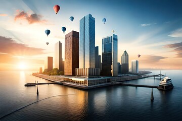 Obraz premium country skyline at sunset, generative ai