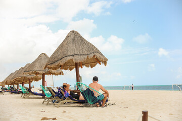 palapa sun roof beach umbrella by the beach symbolizes relaxation, shade, and protection. It...