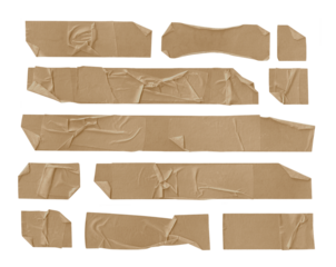 Collection of adhesive tape pieces on transparent background