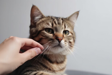 Obraz premium Hand Stroking Cat Against White Background. Generative AI