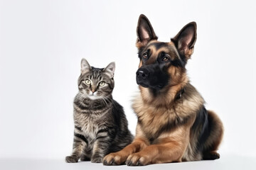 Dog And Cat On White Background. Generative AI